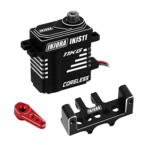INJORA Coreless High Torque Micro Servo with Mount and Servo Horn for SCX24 C10 JLU Bronco Axial 1/24 RC Crawler Car Upgrade Parts (Red)