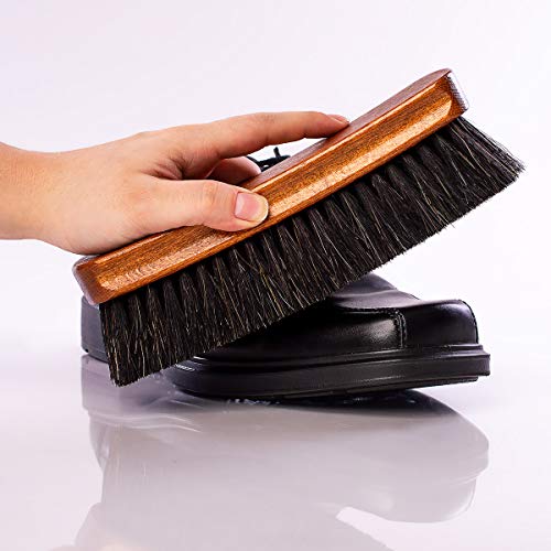 Valentino Garemi Shoe Polishing Brush Set - Extra Large 8 Inches Long Luxury Shining Brushes - Genuine Horsehair bristles Manufactured in Germany