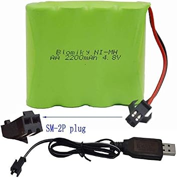 Blomiky 4.8V 2200mAH AA NiMH Rechargeable Battery with SM-2P Connector Plug and USB Cable Suitable for SY-E511 RC Excavator RC Vehicle Car Truck Crawler / 4.8V 2200mAh NiMH Battery