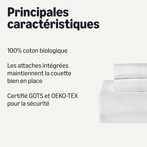 Housse de couette 2 personnes coton bio anti-transpiration blanche