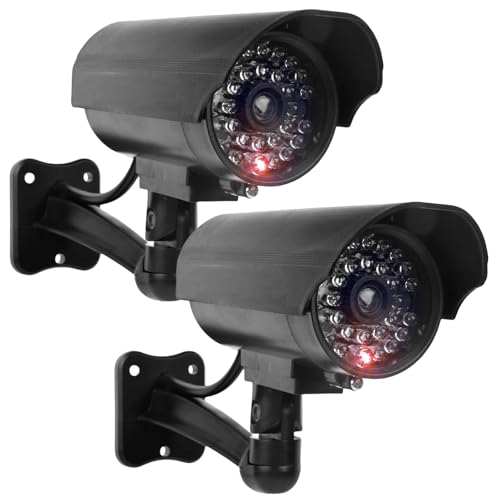 GOMETY Lot de 2 caméras factices extérieures, fausse caméra de sécurité avec LED rouge clignotante, caméra CCTV factice de sécurité pour intérieur et...