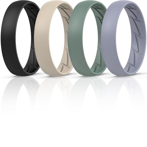 Image of ThunderFit Silicone Rings for Him and Her, Rubber Engagement Bands Unisex - 1 /4 /5 /7 /8 Variety Multipack