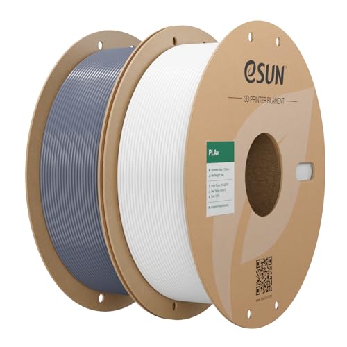 Image of eSUN PLA+ Filament 1.75mm, 3D Printer Filament PLA Plus, Dimensional Accuracy + /- 0.03mm, 1KG per Spool, 2 Spools 3D Printing Filament, Cold White + Grey