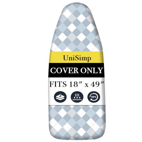 Image of UniSimp Ironing Board Cover and Pad 18 inchx49 inch Extra Thick Natural Cotton, Scorch and Stain Resistant Iron Board Cover, Wide Ironing Board Cover with Fasteners Heavy Duty Heatproof Elastic Edge Checkered