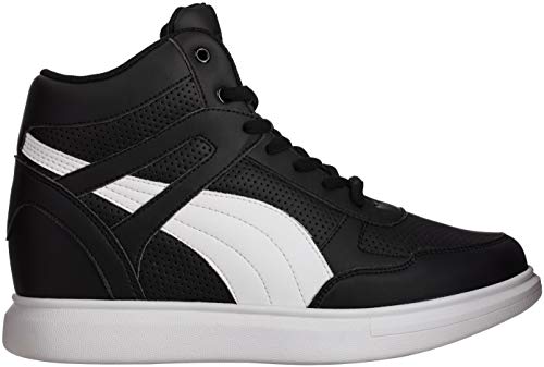 CALTO Men's Invisible Height Increasing Elevator Shoes - Black Leather Lace-up High-top Fashion Sneakers - 3.8 Inches Taller - H71901 - Size 9 D(M) US2