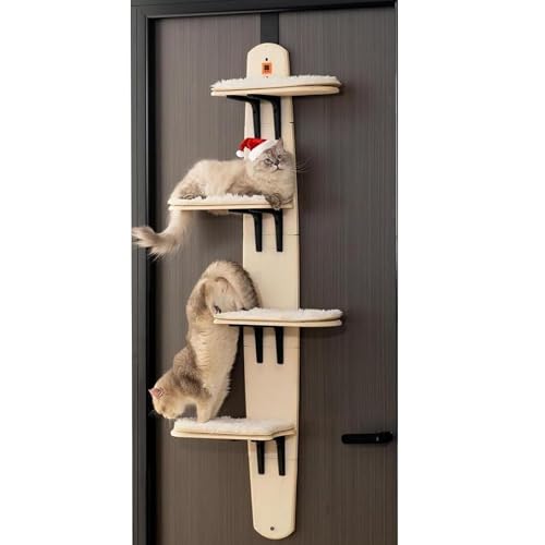 Cat Tree Tower - 4-Level Door Hanging Climber Shelf for Indoor Cats, Over The Door Perch and Pet Jump Shelf, Mounted Cat Climbing Shelves