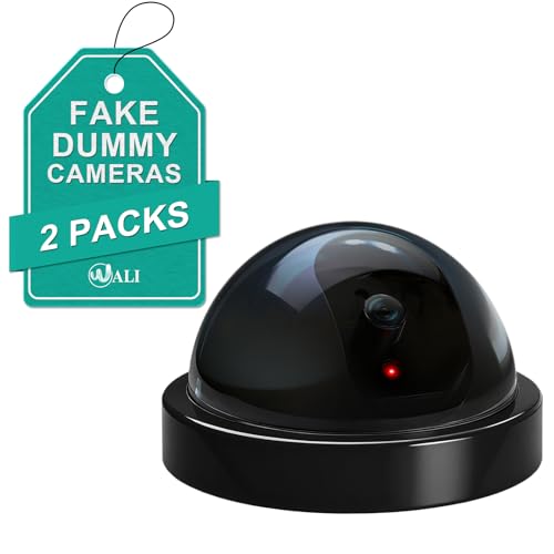 WALI Dummy Fake Security CCTV Dome Camera with Flashing Red LED Light with Security Alert Sticker Decals (SD-2), 2 Packs, Black