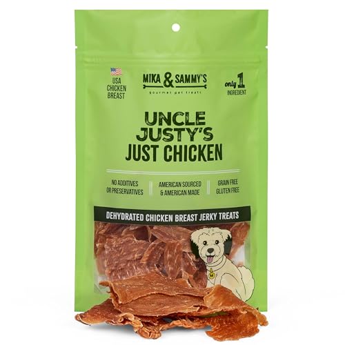 Mika & Sammy's Gourmet Jerky Dog Treats Made in The USA. (Uncle Justy's Just Chicken 5 0z)