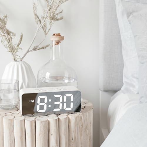 Image of Digital Alarm Clock for Bedroom and Study Table LED Mirror Display Desk Clock with Snooze and Time Date Temperature Function Modern Table Clock White | Pack of 1