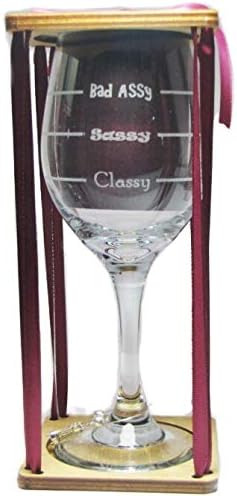 Classy, Sassy, Bad Assy Stemmed Wine Glass with Charm and Presentation Packaging