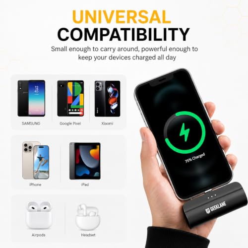 Image of Pocky Mini Power Bank 5000mAh, Compact Pocket & Keychain Size, Built-in Type-C & Lightning Cable, PD Fast Charging, USB-C Input /Output, LED Indicator, Portable Charger for iPhone, Android