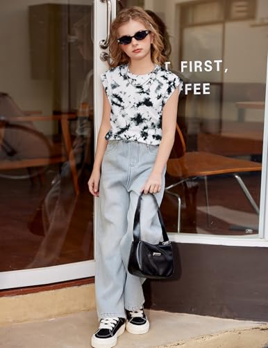 Image of Arshiner Girls T Shirts Cap Sleeves Casual Summer Tops Crewneck Tank Loose Fit Fashion Blouse Tee