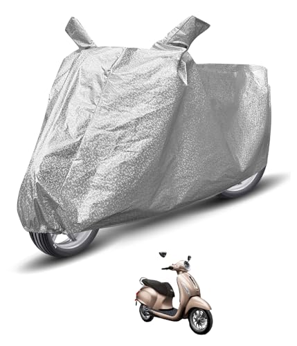 Image of Auto Hub Waterproof Scooty Cover Compatible with Bajaj Chetak EV Dustproof, UV Protection Two Wheeler Scooty Chetak EV Cover - Metallic Silver