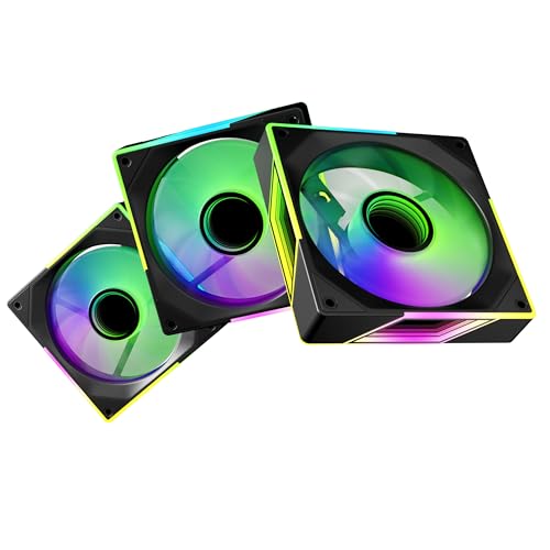 Fexadon Tek Ventilador de caja RGB de 120 mm, control de 4 pines, ventilador silencioso de espejo infinito (3, negro, reverso de 120 mm)