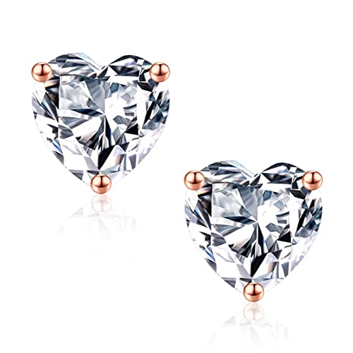 April Birthstone White Topaz Earrings For Women Girls, 925 Sterling Silver Heart Stud Rose Gold Earrings For Women Teen Girls White Earrings Jewelry Mothers Day Valentines Christmas Birthday Gifts For Women Her #TOP10