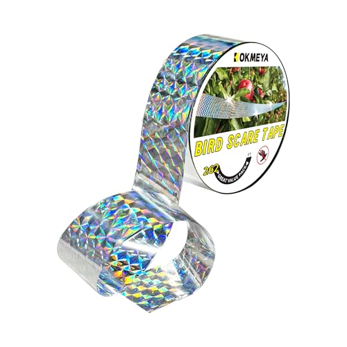 KOKMEYA Bird Scare Tapes 262FT*1 Reflective Flash Tape for Birds, Bird Scare Device Double Side Ribbon Scare Birds Away for House, Garden, Yard, Orchard, Patio, Outdoor