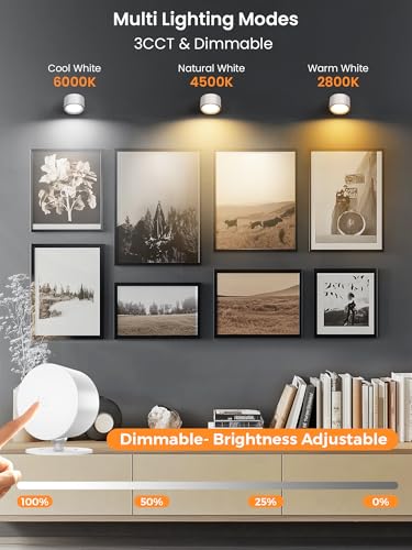 Image of AUDERWIN LED Wall Sconces Rechargeable Wall Mounted Wireless Lights, 3 Color Temperatures & Dimmable, Magnetic 360 Rotation Picture Lights Bedside Decor Wall Lamps for Bedroom Night Reading