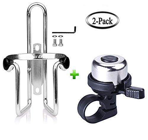 2 Pack Bike Utensil,Bike Bicycle Water Bottle Cage & Bike Bicycle Copper Bell,Cycling