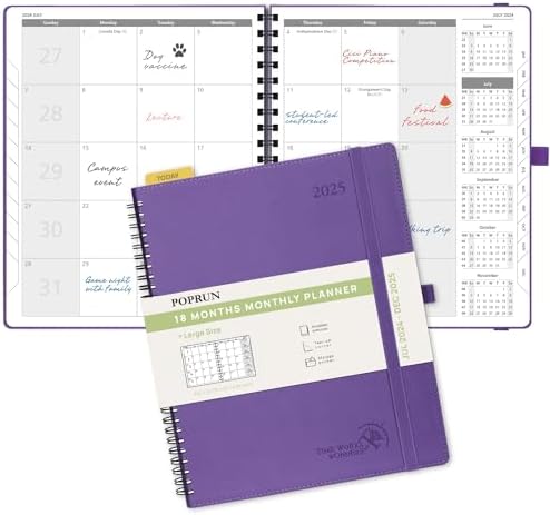 POPRUN Academic Pocket Diary 2025-2026 Slim (16.5x9 Cm) Week To View Spiral 17 Months (Aug'25 - View #10