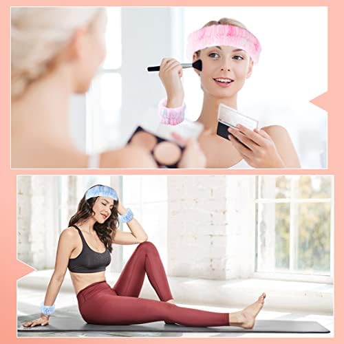 DIYBravo 6 Pcs Wrist Spa Washband Headband Set Microfiber Women Sweatband Wrist Wash Towel Band for Washing Face Yoga Sports Sweat Absorbent Keep Liquids from Spilling Down Arms (Washband Headband)