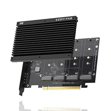 EZDIY-FAB Quad M.2 PCIe 4.0/3.0 X16 Scheda di Espansione con Dissipatore,Supporto di 4 SSD PCIe NVME M.2,RAID-on-CPU (VROC) in Piattaforma Intel e PCIe 4.0 RAID in Piattaforma AMD
