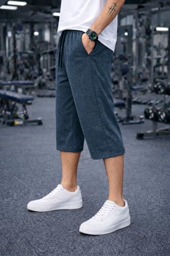 Image of Mack Jonney Men's Sports Capri Pants | Lightweight Polyester Workout 3 /4 Pants with Elastic Waist for Gym, Running & Training-M8356