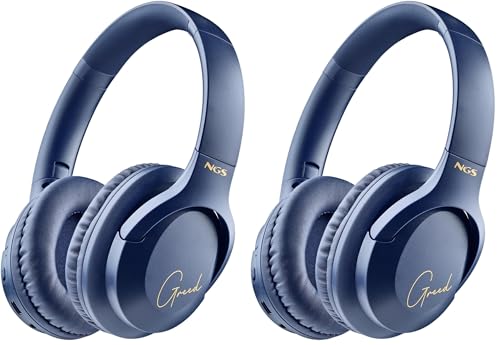 NGS Artica Greed Blue - Auriculares Supraaurales Inalámbricos, Compatibles con Tecnología Bluetooth, Ligeros y Plegables, Micrófono Incorporado, 40h de Batería, Color Azul (Paquete de 2)