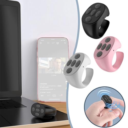 Kabellose Bluetooth-Fernbedienung per Fingertipp, Bluetooth Fernbedienung, Fingerspitzen Seitenwender Scrolling Ring Wiederaufladbares Selfie Kamera Fernauslöser für Handys und Tablets (Schwarz)