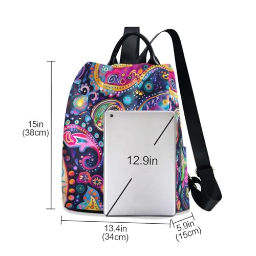 KLL Paisley Fashion backpack for teen casual fashion backpack for women for Travel, Work, Everyday with Pom-pom keychain3