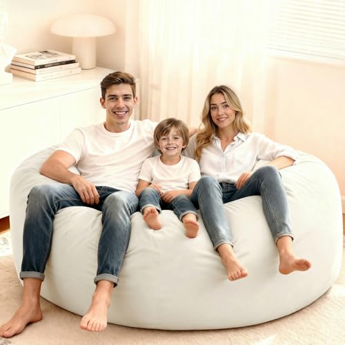 Image of HABUTWAY Bean Bag Chair: Giant 6' Memory Foam Furniture Bean Bag Chair with Microfiber Cover - 6Ft,Beige