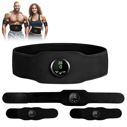 EMS Abdominal Toning Belt 3-in-1 Set, Rechargeable EMS Muscle Stimulator with 12 Modes & 19 Intensities, Adjustable Full Body Muscle Stimulator for Abs, Core, Arms, Legs & Glutes, Home Fitness Toner