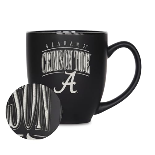 Rico Industries NCAA Alabama Crimson Tide Tribute 15oz Laser Engraved Matte Black Ceramic Bistro Mug - For Hot or Cold Drinks