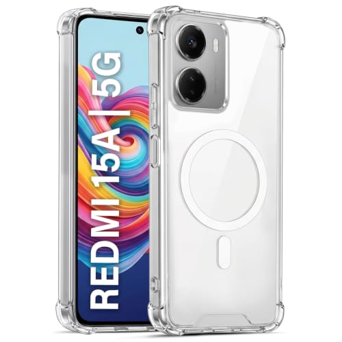 Image of TRUEUPGRADE Back Cover for Redmi 15A 5G Non Mag-Safe Transparent PC + TPU Bumper Case with Magnetic Print Shockproof Protection (Transparent Mag-Safe)