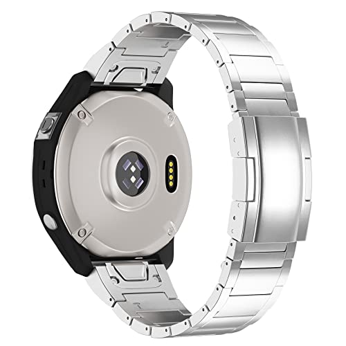 LDFAS Fenix 7X/6X/5X Plus Band, 26mm Titanium Metal Quick Release Easy Fit Watch Strap with Double Button Clasp Compatible for Garmin Fenix 7X Pro/6X Pro/5X Plus/Enduro 2/tactix 7 Bands, Silver