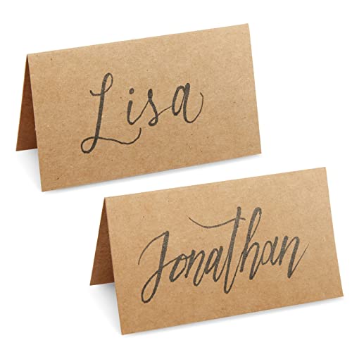 Juvale 200 Pack Kraft Paper Place Cards for Table Setting - Blank Name Cards for Wedding Reception, Baby Shower, Table Numbers (3.5 x 2 In, Brown) - Placecards