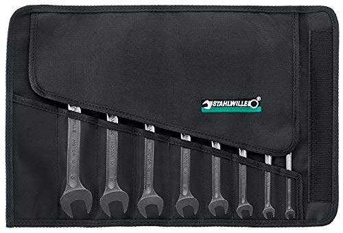 Stahlwille 96400305 Double Open Ended Wrenches, Motor No. 10, 8 Pieces, Size 6Mm X 7Mm - 20Mm X 22Mm, 15 Deg Offset Angle, 745G Industrial Grade, Chrome Plated, Made In Germany #TOP1