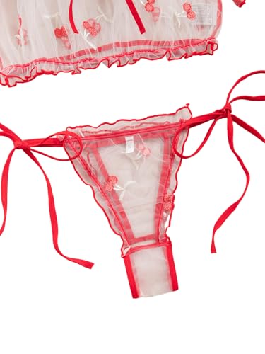 Image of Lilosy Sexy Stretch Ruffle Tie Sheer Mesh Lingerie Set Outfits