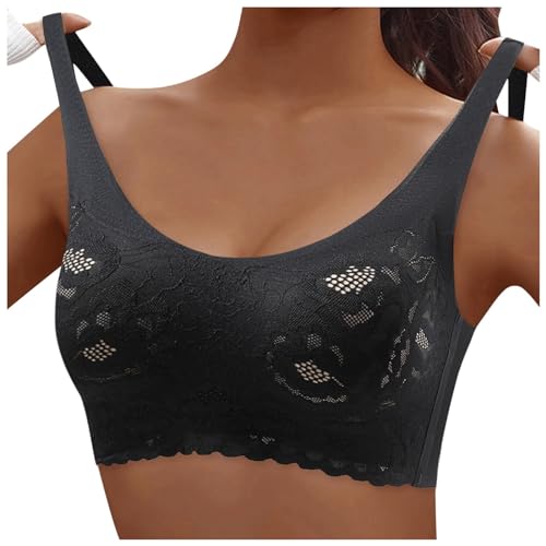 MODSGUE Sujetador de encaje suave para mujer, sin aros, cierre frontal, acolchado, bralette sin costuras, sujetador push up, suave, cómodo, transpirable, sujetador de yoga, Negro , XL