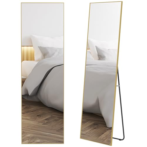 HOMCOM Espejo de Pie Cuerpo Entero con Marco de Aleación de Aluminio Espejo de Pared Rectangular con 2 Formas de Uso para Pasillo Dormitorio Salón 50x161,5x2 cm Dorado