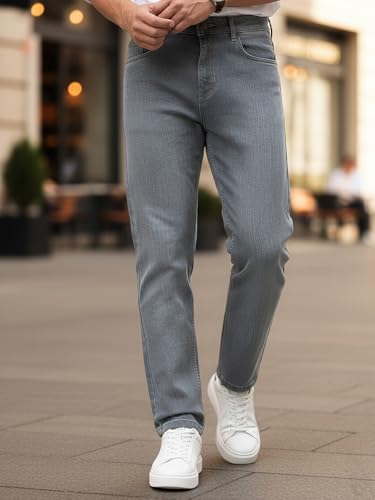 Image of Urbano Fashion Men's Straight Fit Washed Denim Jeans Stretchable