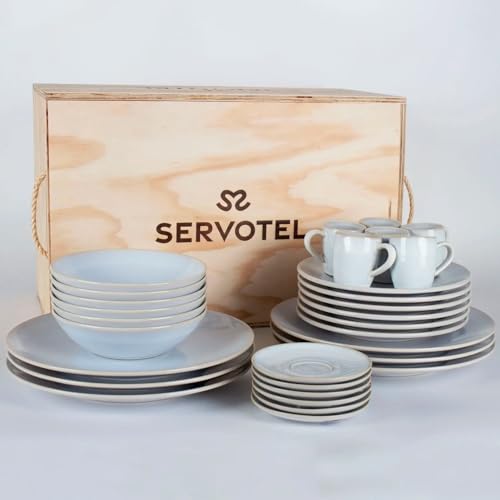 Imagen de Vajilla Pure de 30 Piezas en Gres Reforzado Color Crema Servicio de Mesa Completo con Tazas de Café Apta para Lavavajillas