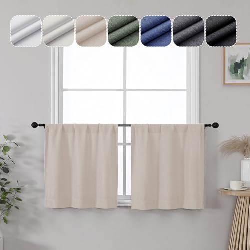 Lecloud Estelle Linen Light-Filtering Curtain Tiers, Kitchen Short Curtains 24 Inch Length, Soft...
