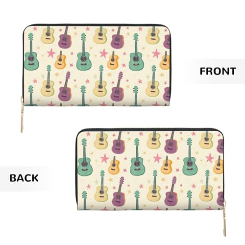 Cute Guitar Stars Print Wallet Women Men, Long PU Leather Wallets for Women, Cute Womens Travel Wallet Purse Pouch with Zipper Pocket2