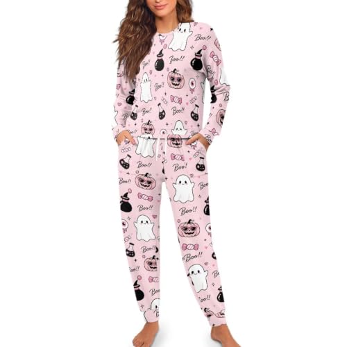 Image of Women's Pajamas Set Soft 2 Piece Loungewear Long Sleeve Pj Set Matching Sleepwear with Pockets for Women Plus Size