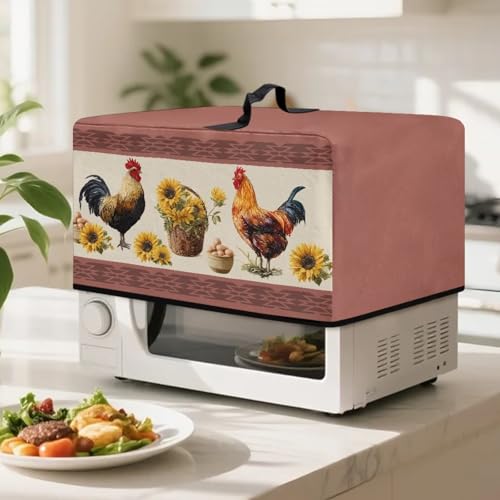 Image of Microwave Cover Air Fryer Toaster Oven Dust Cover Stain-Resistant Countertop Convection Oven Protector Kitchen Appliance Decor, L, Rooster Chicken Egg Sunflower