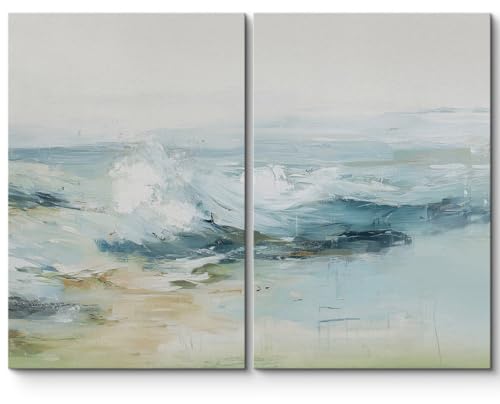 SIGNLEADER Canvas Print Wall Art Blue Coastal Waves Abstract Seascape Illustrations Modern Art Decorative Minimal Relax/Calm for Living Room, Bedroom, Office - 16"" x24 x 2