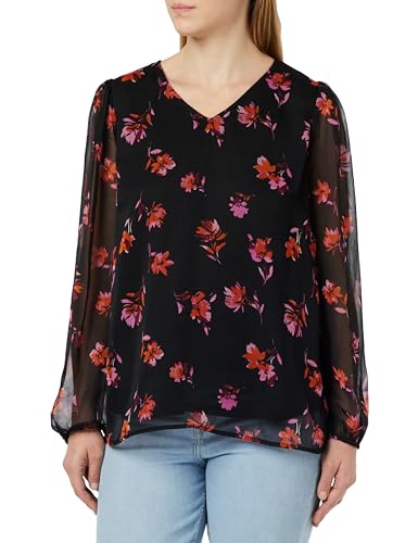 ONLY CARMAKOMA Carmirena Life LS V-Neck Top BF Blusas, Black/AOP: Garden Flower AOP, 48 para Mujer