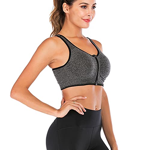 Yeyele Women Zip Front And Removable Pads Tank Top Racerback Sports Bra(Gray,Xl) #TOP4