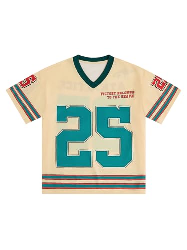 SOLY HUX Men's Plus Size Y2k Jersey Shirts Number Print Graphic Tees V Neck Short Sleeve Streetwear Loose Tops Apricot Letter XX-Large Plus