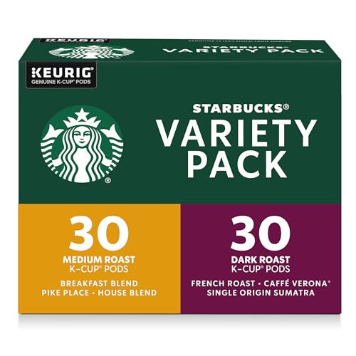 Starbucks K-Cup Coffee Pods, Starbucks Blonde, Medium and Dark Roast Hot or Iced Coffee, Variety Pack, 60 Keurig Pods